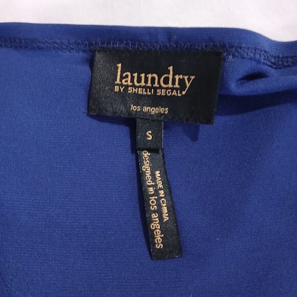 Laundry by Shelli Segal Small Royal Blue Long-Sleeved Ruched V Neck Dress A Line - Picture 2 of 10